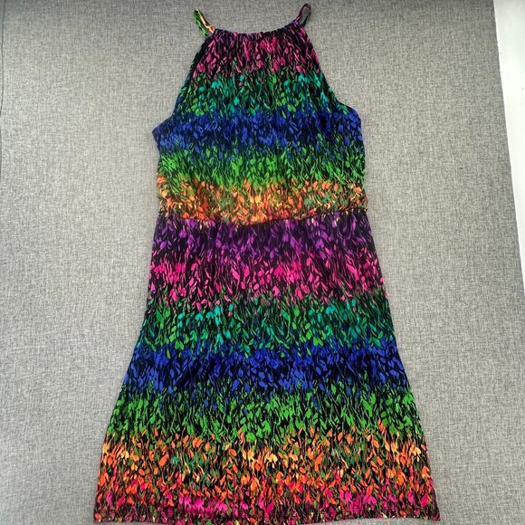 London Times Sleeveless Dress 10 petite Vibrant Colors Halter‎ Neckline Leaves - Picture 9 of 12